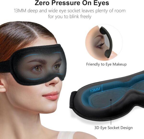 Gritin 100% Blackout Sleep Eye Mask for Women Men, Zero Pressure Sleeping Mask - Ergonomic Design 3D Cutout Eye Movement and Eyelash Friendly Night Blindfold, Ultra Soft Comfortable for Sleeping - Image 3