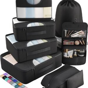 Veken 8 Set Packing Cubes for Travel Essentials, Suitcase Organizer Bags in 4 Sizes, Carry-On Luggage Accessories with Large Laundry & Hanging Toiletry Bag, Must-Have for Airplane, Road Trip & Camping