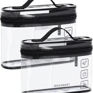 BAGSMART TSA Approved Toiletry Bag, 2 Pack Clear Makeup Cosmetic Bag Organizer, Quart Size Travel Bag for Toiletries, Carry-on Travel Accessories Essentials, Black-2pcs