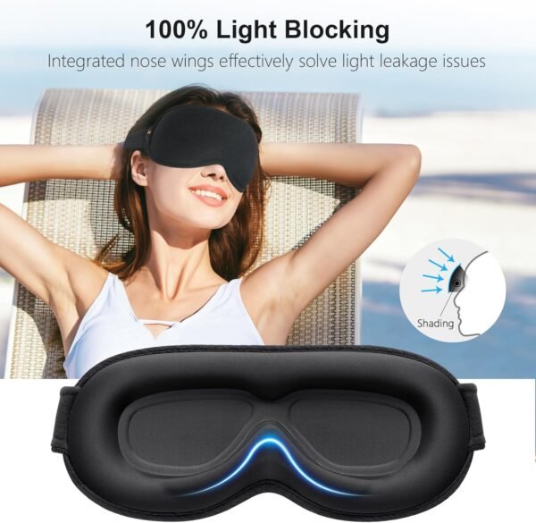 Gritin 100% Blackout Sleep Eye Mask for Women Men, Zero Pressure Sleeping Mask - Ergonomic Design 3D Cutout Eye Movement and Eyelash Friendly Night Blindfold, Ultra Soft Comfortable for Sleeping - Image 2