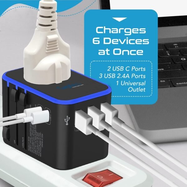 Ceptics Universal Travel Adapter, 35W International Power Adapter with PD & QC 3.0 Dual USB-C, 3 USB Travel Adapter Worldwide, Type I C G A Outlets 110V 220V A/C - EU Euro US UK (11-KU) - Image 4