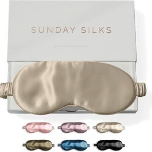 SUNDAYSILKS™ Exclusive Mulberry Silk Sleep Mask | Soft Eye Covers, Blackout Sleeping Mask for Women & Men | Silk Eye Mask for Sleep, Travel, and Relaxation | Antifaz para Dormir [Nude Champagne]