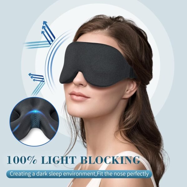 ZGGCD Sleep Mask for Side Sleeper, Light Blocking Sleeping Eye Mask for Women Men, 3D Contoured Cup Night Blindfold, Luxury Eye Cover Eyeshade with Adjustable Strap for Travel, Nap, Black - Image 2
