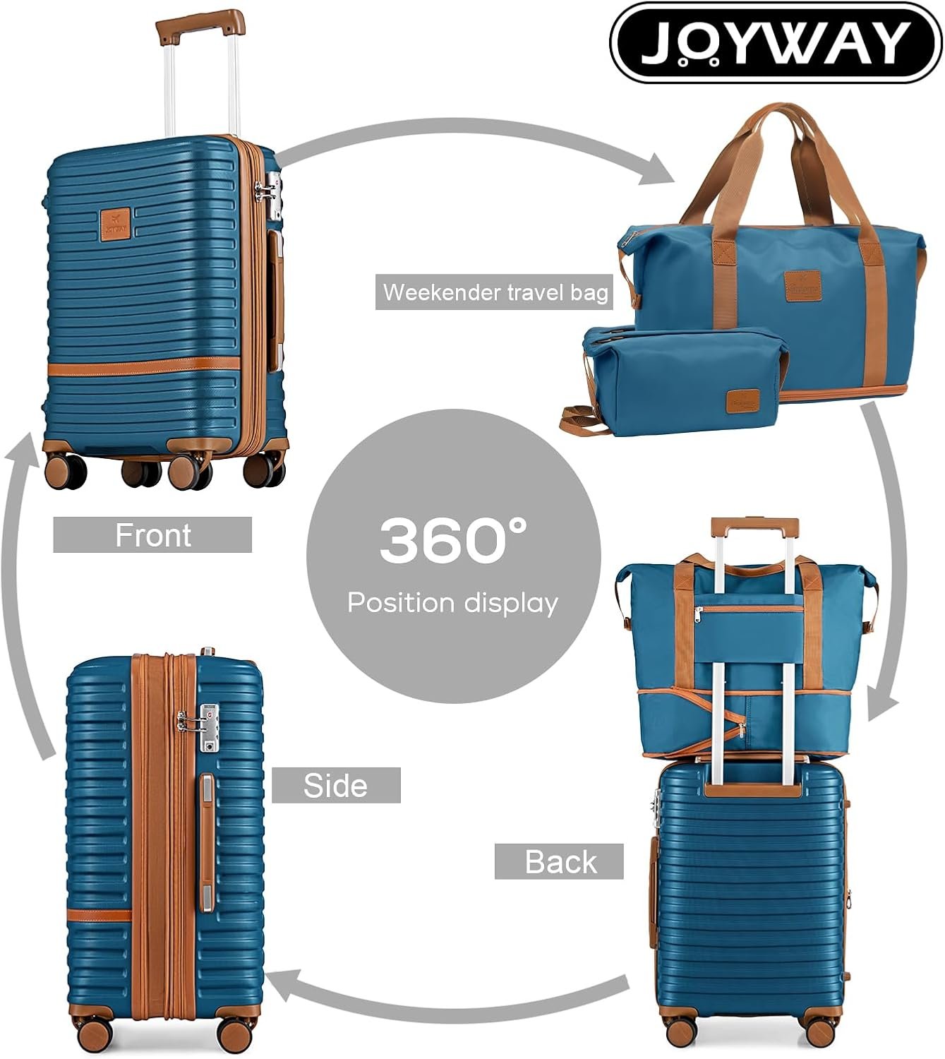 Joyway Luggage Set 3 Piece Suitcase Sets with Spinner Wheel,Hardside Expandable Travel Laggage with TSA Lock (13/20/24/28 Blue brown - Image 4
