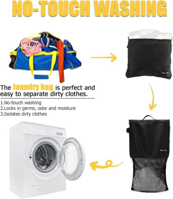 Dirty Laundry Bag for Traveling-Mesh Laundry Bags XL Travel Gym Healthcare Workers Laundry Sports Fitness Swimwear Camping Portable Wash Bag XL (Black) - Image 2