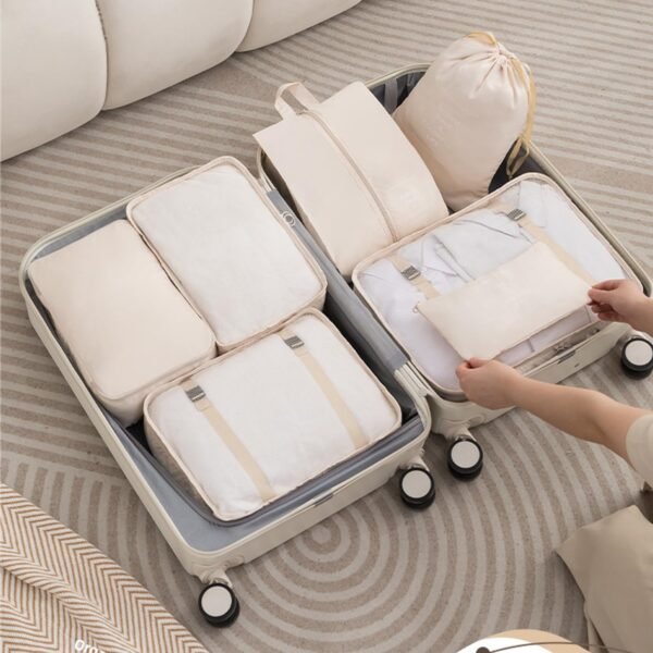 8 Pieces Mesh Packing Cubes for Travel, Luggage Packing Organizers Bags Set, Travel Essentials Suitcases Accessories with Laundry Bag, Storage Shoe Bag, Clothing Underwear Bag (Cream) - Image 4