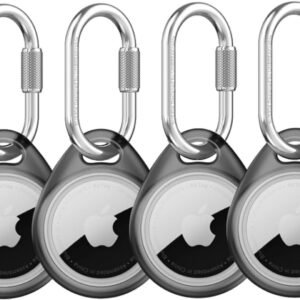 UNBREAKcable Holder for Apple AirTag -4-Pack–[Easy to Install] [All-Round Protection][Anti-Scratch] Heavy-Duty 304 Stainless Steel Keychain with Durable TPU Case for Backpacks/Pets/Luggage