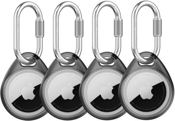 UNBREAKcable Holder for Apple AirTag -4-Pack–[Easy to Install] [All-Round Protection][Anti-Scratch] Heavy-Duty 304 Stainless Steel Keychain with Durable TPU Case for Backpacks/Pets/Luggage