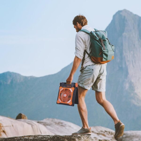 Solar Fan Battery Powered Rechargeable Solar Camping Fan with Led Lantern Power Bank Foldable Angle USB Personal Fans for Travel Outdoor CampingTents camping essentials X98 Orange - Image 7