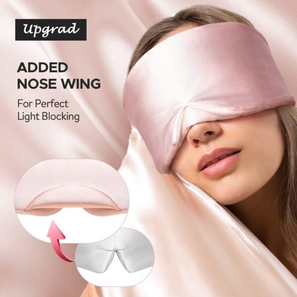 LitBear Silk Sleep Mask for Side Sleeper, Eye Mask Sleeping for Women Men 100% 22 Momme Pure Mulberry Silk, Face-Hugging Padded Eye Cover for Sleeping with Adjustable Band (Pink) - Image 3