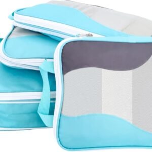 Large Compression Packing Cubes – 4 Piece Set by Nereiva – TROPICAL TEAL – Made of Recycled Materials, Premium SBS Zippers, 300D rPET Oxford Fabric. Travel Organizer Bags for Luggage, Packing Cube Set