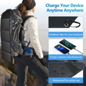 Portable Solar Panel 35W Mobile Phone Solar Charger with Dual USB Outputs Waterproof Smartphones Battery Charger Foldable Solar Charging Panel for Camping, Hiking and Outdoor Trip (Black)