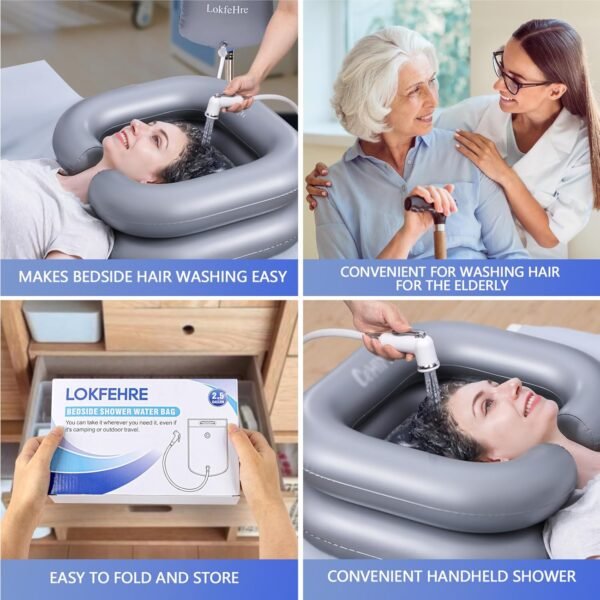 Bedside Shower Water Bag - 2.5 GL Portable Water Shower Bag For Hair Washing In Bed. Use with Inflatable Shampoo Basin, Inflatable Hair Washing Basin, Inflatable Bathtub For Elderly (Silver) - Image 6