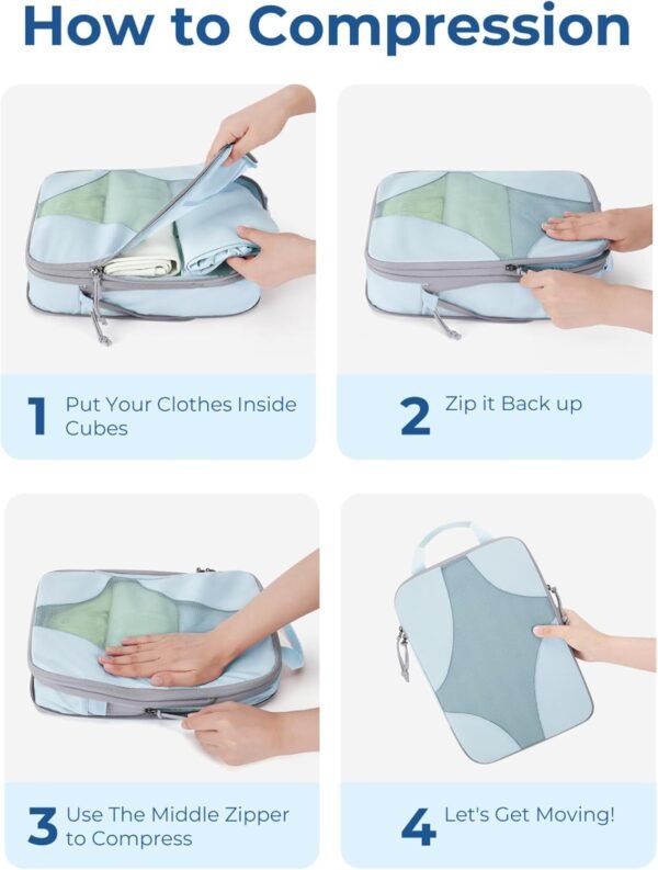 BAGSMART Compression Packing Cubes for Travel, Compressible Luggage Organizer for Cruise Ship, Lightweight Travel Essentials 6-Pack 1L+2M+2S+1Shoe Bag - Image 5