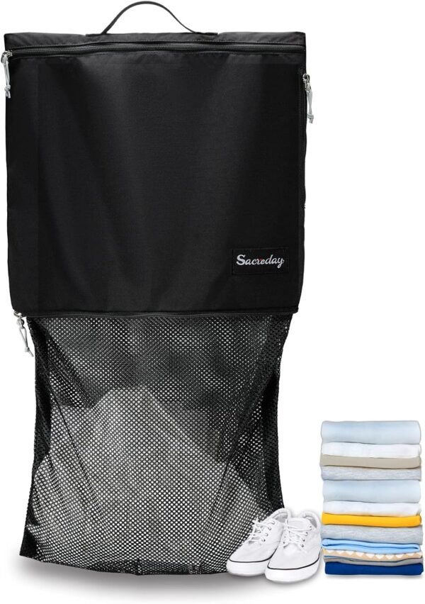 Dirty Laundry Bag for Traveling-Mesh Laundry Bags XL Travel Gym Healthcare Workers Laundry Sports Fitness Swimwear Camping Portable Wash Bag XL (Black)