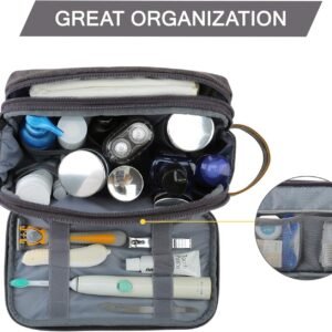 BAGSMART Toiletry Bag for Men, Canvas Travel Toiletry Organizer Dopp Kit Water-resistant Shaving Bag for Toiletries Accessories,Grey-Medium