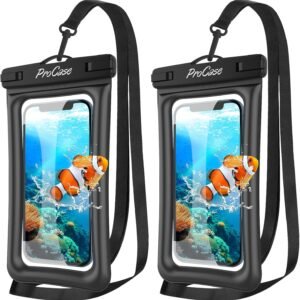 ProCase [Floatable] 2 Pack Floating Waterproof Phone Pouch Up to 7″, IPX8 Underwater Phone Case Dry Bag for iPhone 16 15 14 13 12 11 Pro Max Xs Max XR X 8 7 Plus SE/Galaxy S24 S23 S22 -Black