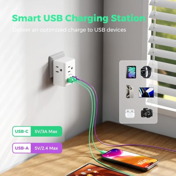 2 Pack European Travel Plug Adapter, Mifaso International Power Plug Adapter with 3 Outlets 3 USB Charging Ports(2 USB C), Type C Plug Adapter Europe Travel Essentials to Spain Italy France - Image 5