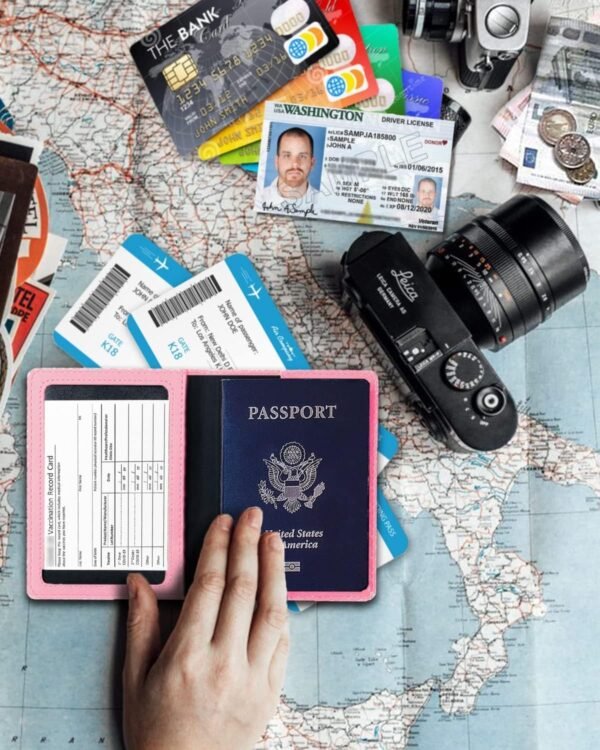 Sizobi Leather Passport Holder Covers, Passport Holder for Travel Women, RFID Blocking Wallet Case, International Travel Must Haves Travel Accessories for Women Men,Cruise Ship Essentials Gifts, Pink - Image 7