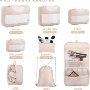 Veken 8 Set Packing Cubes for Travel, Beach Vacation Essentials Accessories for Cruise Ship, Suitcase Organizer Bags for Luggage with Hanging Toiletry & Shoe Bag, Birthday Gifts for Women Mom Her