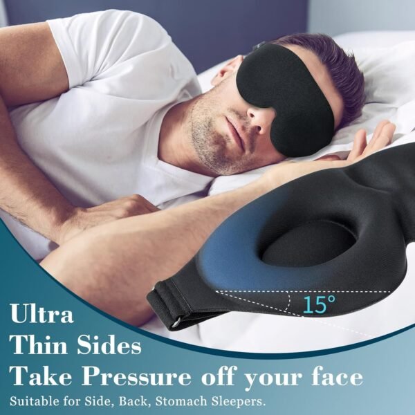 ZGGCD Sleep Mask for Side Sleeper, Light Blocking Sleeping Eye Mask for Women Men, 3D Contoured Cup Night Blindfold, Luxury Eye Cover Eyeshade with Adjustable Strap for Travel, Nap, Black - Image 3
