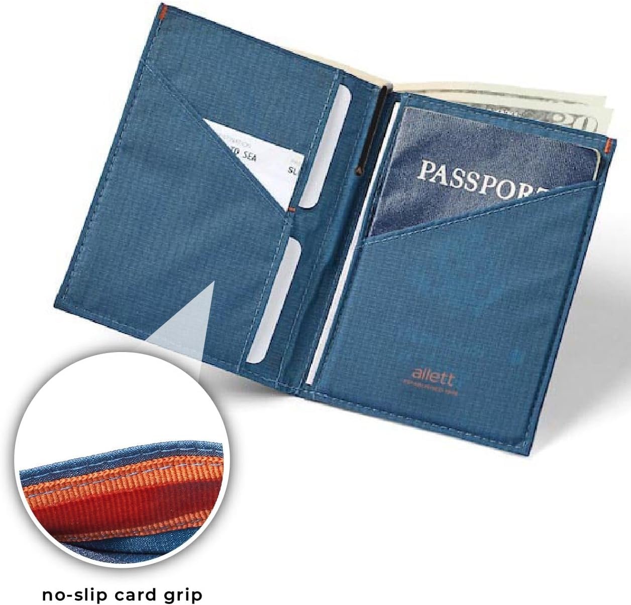 Allett Travel Wallet, Indigo Blue | Nylon, Thin Bifold, RFID Blocking, Minimalistic, Front Pocket | Holds Up To 10 Cards & Passport | For Men & Women - Image 3