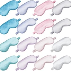 Coume 16 Pieces Silk Sleep Mask Eye Coverings for Sleeping Smooth Soft Eye Covers Mask About 20 x 9.2 cm/ 7.87 x 3.62 Inch