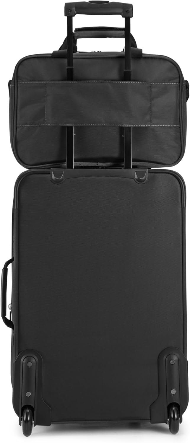 Amazon Basics Luggage Sets, Carry-On 23-Inch, tote 15-Inch, Suitcase With Wheels, Expandable Extra Space (+15%), Front Pockets and Telescopic Handle, Black - Image 6
