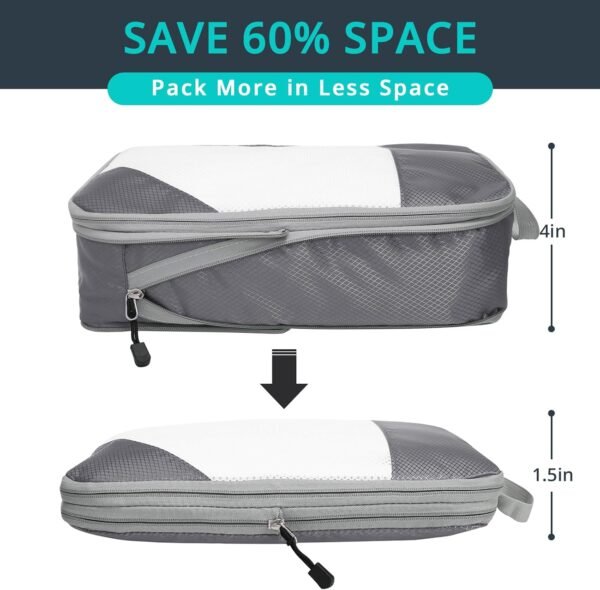 6 Set Compression Packing Cubes for Travel - Compressible, Lightweight, and Space-Saving Packing Cubes, Travel Essentials for Women, Grey - Image 2