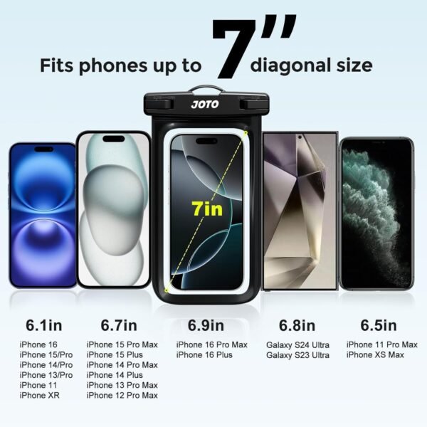 JOTO 2 Pack Waterproof Phone Pouch Case Up to 7", IPX8 Underwater Phone Case Cellphone Dry Bag for iPhone 16 15 14 13 12 Pro Max Xs Max XR X 8 7 6S Plus SE/Galaxy S24 S23 S22 S21 -Black - Image 4