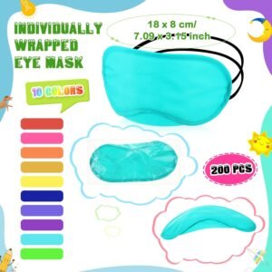 Tarpop 200 Pcs Eye Mask Bulk Sleep Masks Blindfolds for Party Games Blind Folds for Adult Play Team Building Travel Individually Wrapped Sleeping Cover with Adjustable Strap for Women Men, 10 Colors