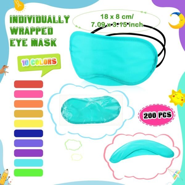 Tarpop 200 Pcs Eye Mask Bulk Sleep Masks Blindfolds for Party Games Blind Folds for Adult Play Team Building Travel Individually Wrapped Sleeping Cover with Adjustable Strap for Women Men, 10 Colors - Image 2