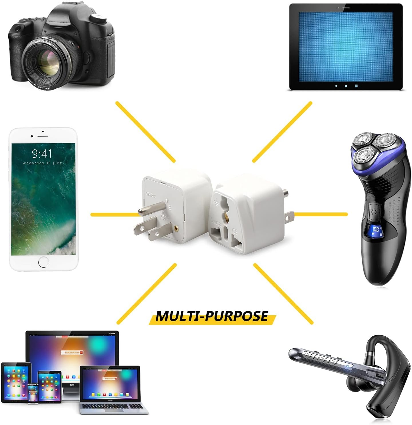 4 Pack Universal Adapter, Europe to US Plug Travel Adapters (White) - Image 7