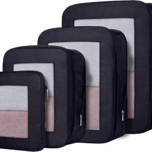 Ultralight Compression Packing Cubes Travel for Suitcases ，Compressible Mesh Packing Cubes for Travel Women Packing Organizers 4 Set