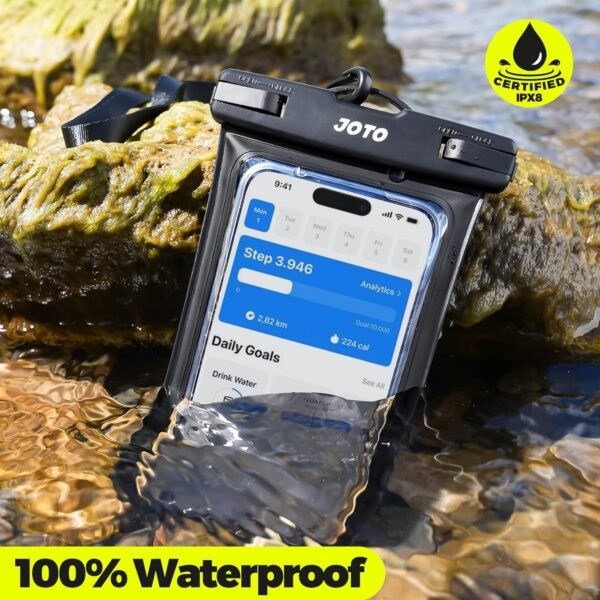 JOTO Up to 7" Universal Waterproof Phone Case for iPhone 16 15 14 13 Plus Pro Max, IPX8 Cellphone Dry Bag 12 11 Pro Max XR X 8 7 6S Plus SE, Galaxy S23 S22 S21 S20+ S20 S10 Plus Note, Pixel -Black - Image 2