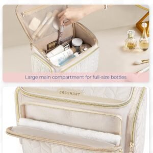 BAGSMART Travel Toiletry Bag, Large Wide-open Travel Bag for Toiletries, Makeup Cosmetic Travel Bag with Handle-Black