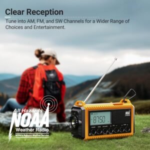 Mesqool 12000 Emergency Radio, Auto Digital Weather Radio NOAA/AM/FM/SW Battery Backup Crank with Flashlight Phone Charger, Portable Solar Powered Radio Backlit LCD Display, SOS