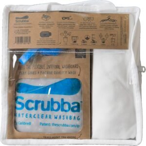 Scrubba Waterclear Wash & Dry Kit – Portable Hand Washing System – Lightweight for Travel, Camping & Hotels – Includes Quick-Dry Towel, Clothesline & Hangers – Eco-Friendly Travel Laundry Essentials