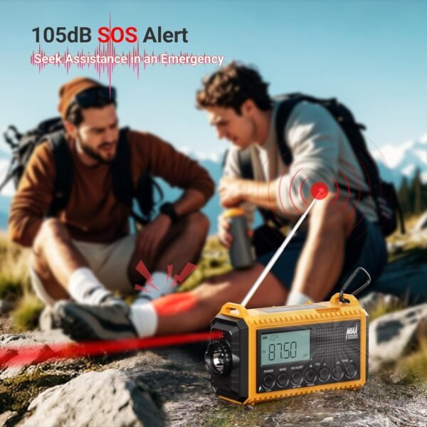 Mesqool 12000 Emergency Radio, Auto Digital Weather Radio NOAA/AM/FM/SW Battery Backup Crank with Flashlight Phone Charger, Portable Solar Powered Radio Backlit LCD Display, SOS - Image 6