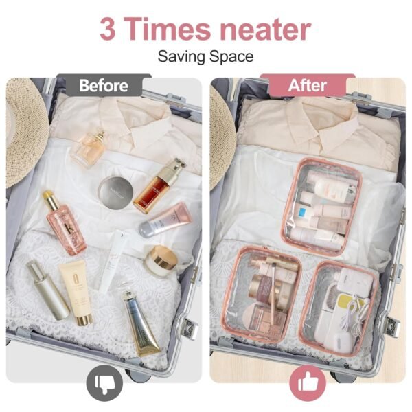PACKISM Clear Makeup Bag - TSA Approved Toiletry Bag for Travel Size Toiletries, Travel Clear Toiletry Bag Quart Size Bag, Carry on Airport Airline Compliant Bag, Rose Pink(for age 12 or above) - Image 5