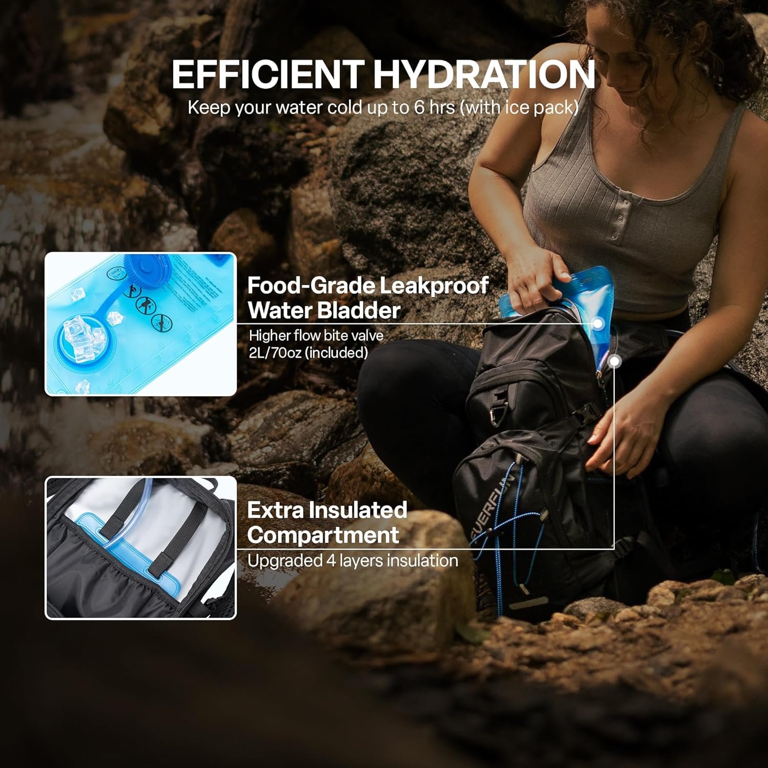 Everfun Hydration Backpack 18L with Water Bladder 2L/3L Hiking Water Backpack Women Men Hydration Pack Insulated Lightweight Day Hydropack with Storage for Hiking, Biking, Running, Festival - Image 3