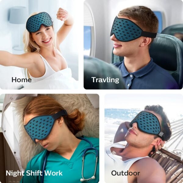 LitBear Breathable Sleep Mask, 3D Eye Mak Sleep for Side Sleepers Women Men, Light Blocking Sleeping Mask with Adjustable Strap, Soft Lightweight Eye Cover for Travel, Night Work, Nap, Office - Blue - Image 7