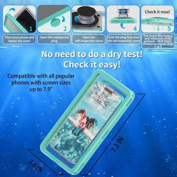 Waterproof Phone Pouch for Snorkeling with Lanyard IPX8 Waterproof Phone Case Underwater Touch/Photo Shockproof Heavy Duty Drop-Proof for iPhone 16 Pro Max/17/15/14/13 All Cell Phones-Green - Image 5