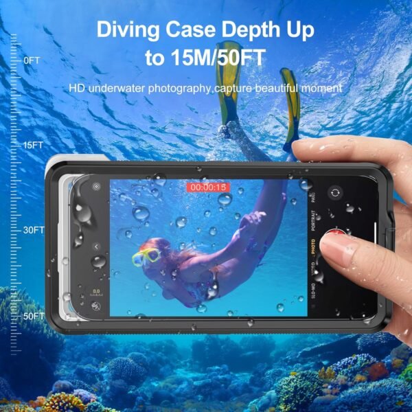 Beasyjoy Waterproof Phone Case, Underwater Snorkeling Diving Phone Case, Universal Self-Check Water Proof Case Up to 6.9 Inch for iPhone 16/15/14/13/12/11 and Samsung S24/S23/S22/Google Series - Black - Image 3