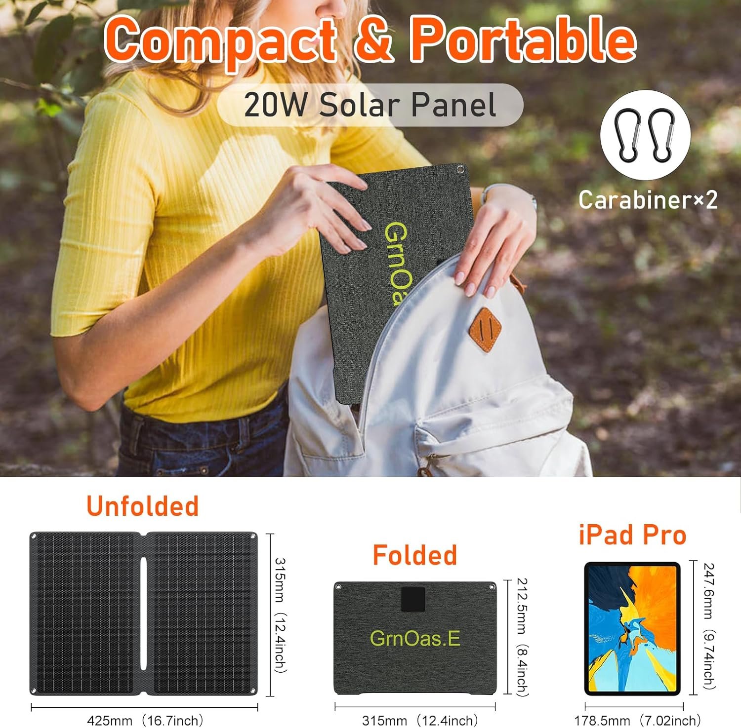 20W Portable Foldable Solar Panel withUSB, Type-C Outputs, Monocrystalline Silicon, ETFE Coating, IP67 Waterproof – Perfect for Phones, iPads, Power Banks, Camping, and Off-Grid Use! - Image 2