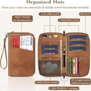 FINTIE Family Passport Holder Wallet, RFID Blocking Travel Document Organizer Clutch Bag Credit Cards Case Cover for Women Men