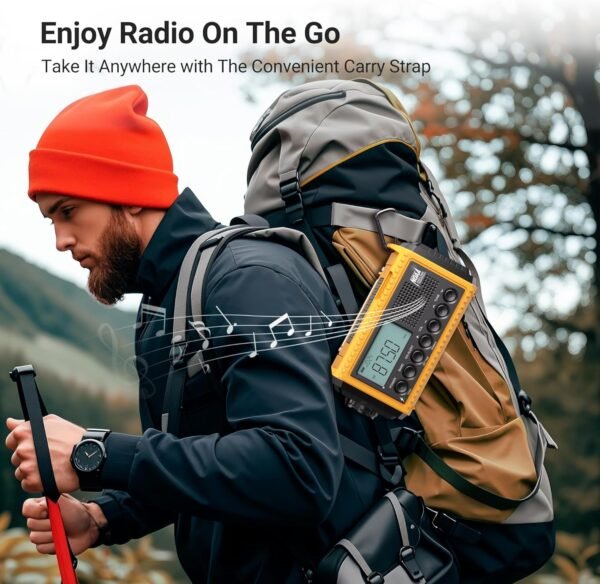 Mesqool 12000 Emergency Radio, Auto Digital Weather Radio NOAA/AM/FM/SW Battery Backup Crank with Flashlight Phone Charger, Portable Solar Powered Radio Backlit LCD Display, SOS - Image 7