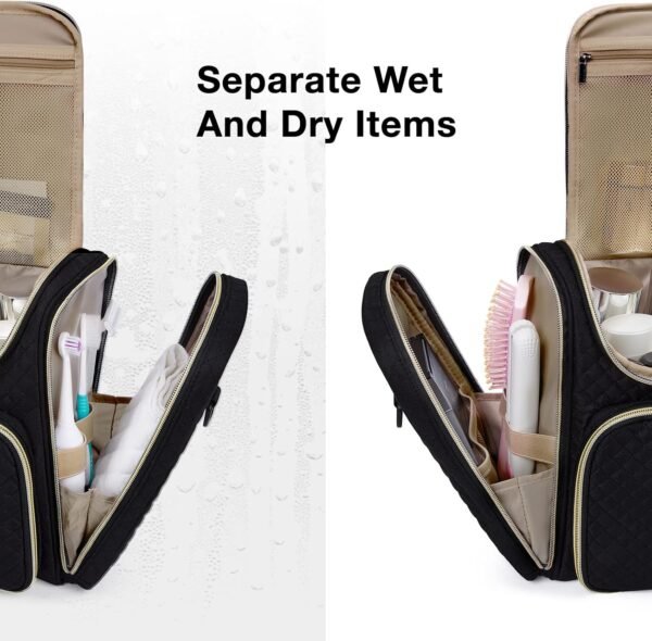 BAGSMART Toiletry Bag, Travel Toiletry Bag for Women, Water-resistant Cosmetic Makeup Bag, Large Capacity Door Room Essentials Travel Organizer for Full Sized Toiletries and Cosmetics, Black - Image 5