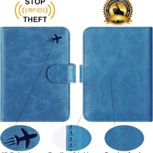 Passport Holder Cover Wallet RFID Blocking Leather Card Case Travel Accessories for Women Men (#Blue)