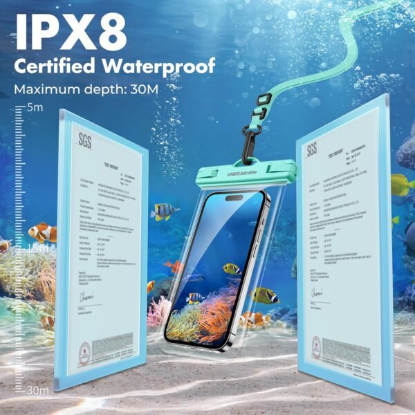 UNBREAKcable Waterproof Phone Pouch-2 Pack IPX8 Waterproof Phone Case for iPhone 16 15 14 13 12 11 Pro Max & Samsung S25 S24-Dry Bag & Travel Essentials for Beach, Pool, Kayak & Cruise-7" Blue+Green - Image 3